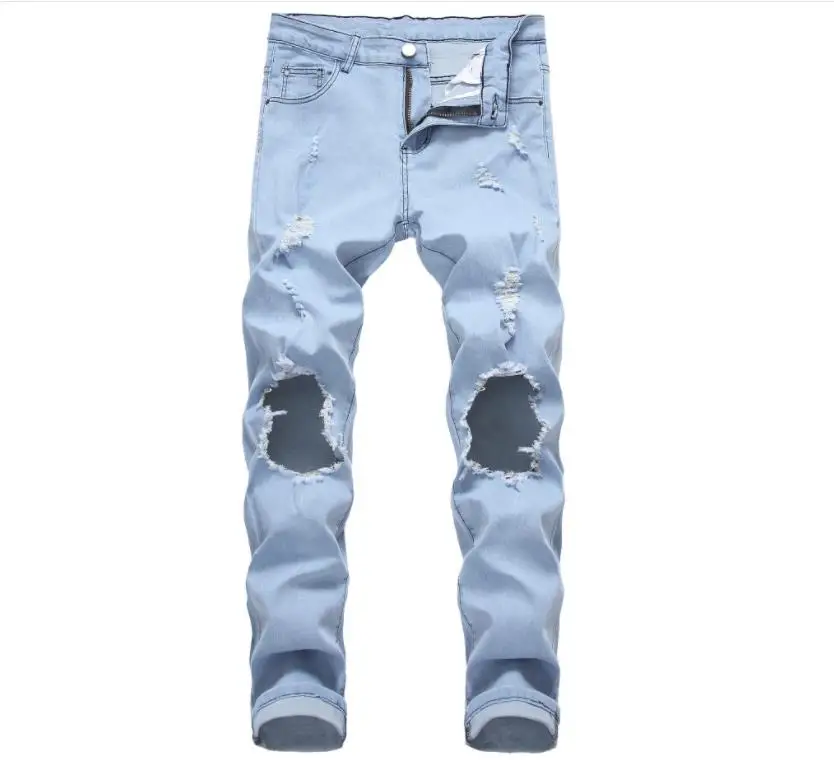 Модные мужские повседневные Прямые рваные джинсы в стиле хип хоп с большими
