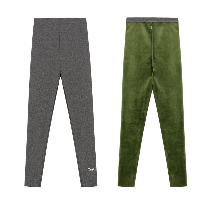 

Autumn and Winter Women's Plus Velvet Thick Embroidery Long Leggings Slim Outer Trousers