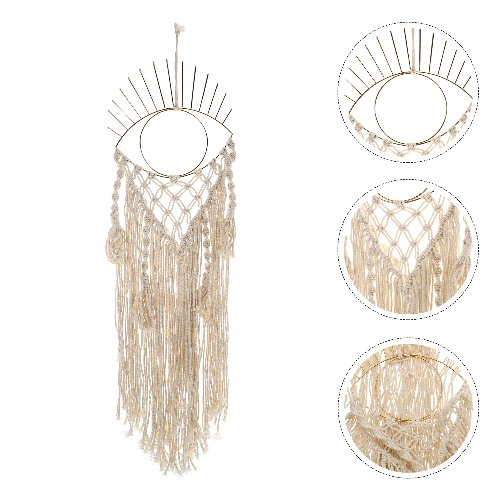 

1pc Eye Macrame Tapestry Hand-made Woven Pendant Wooden Stick Hanging Carpet