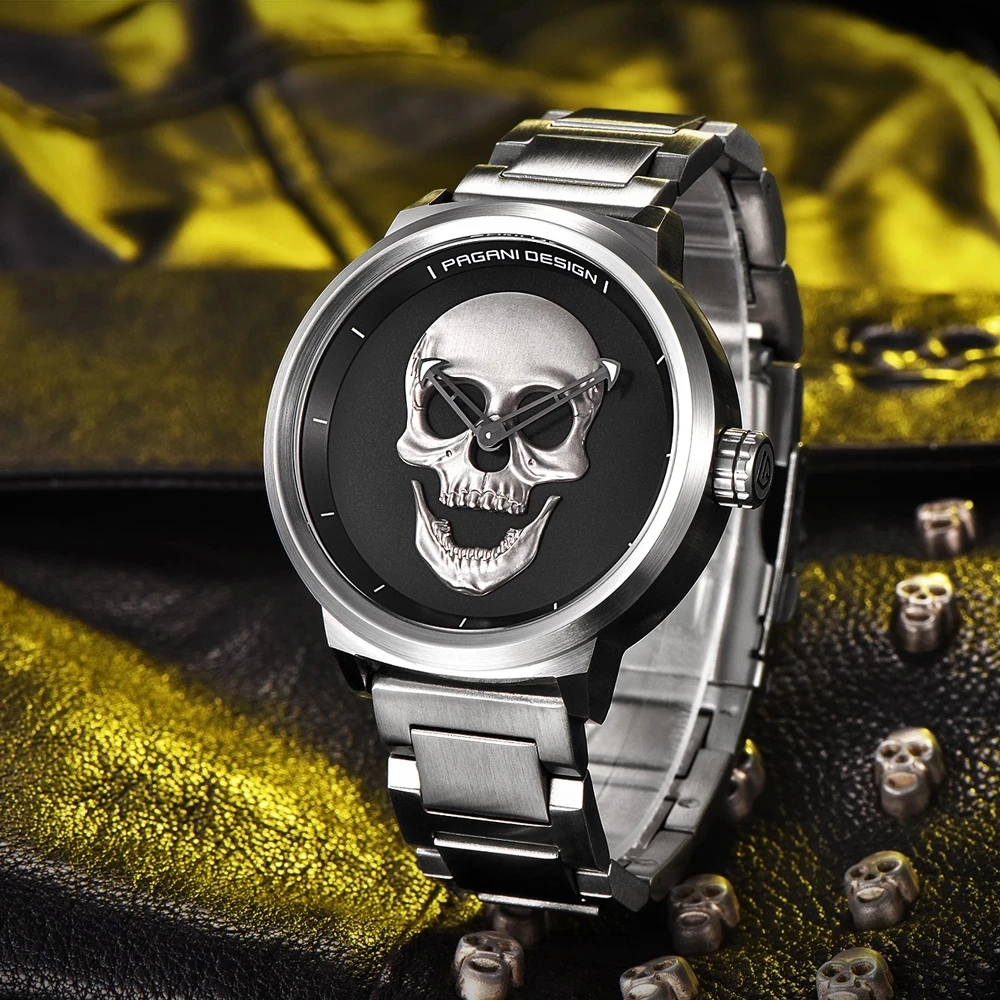 Brand PAGANI DESIGN Punk 3D Skull Personality Retro Fashion Men's Watches Large Dial Design Waterproof Quartz Watch Dropshipping