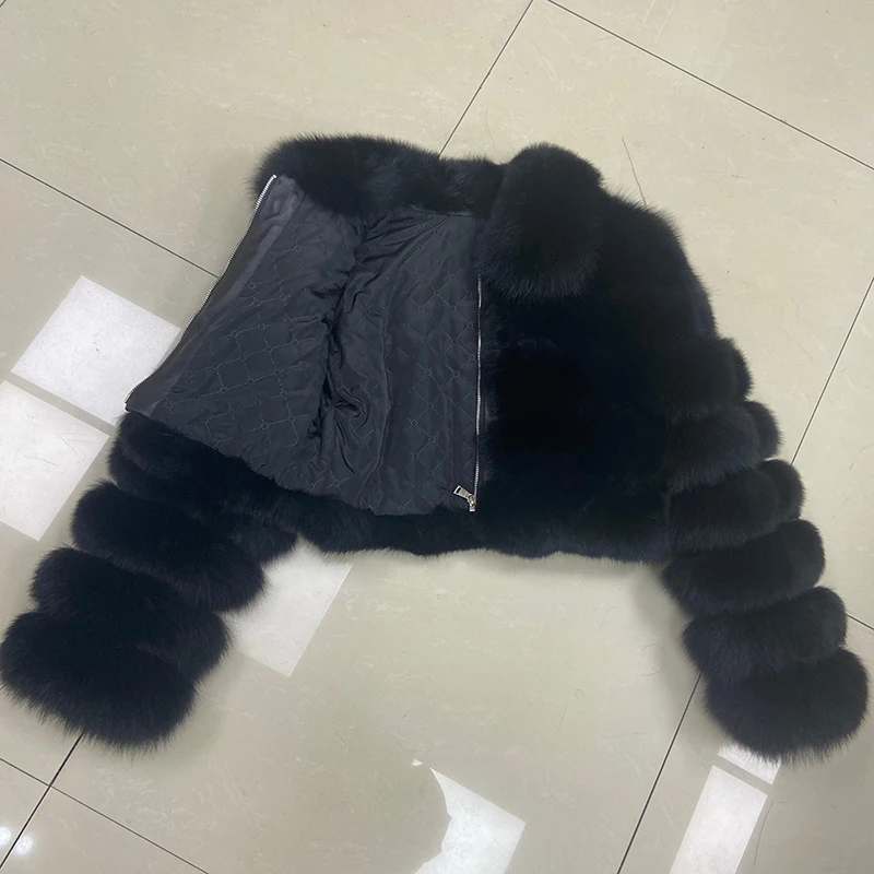 

Hot Sale Women Fashion Winter Fluffy Thick Natural Real Fox Fur Coat Short Jacket Natural Fur Jackets with Fox Fur Collar