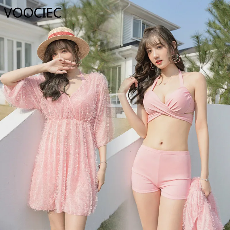 

VOOCIEC Summer Woman Bikini Young Style Sexy Bathing 3 Suits Micro bikini Swimwears Floral Dress Bikini Swimsuit women