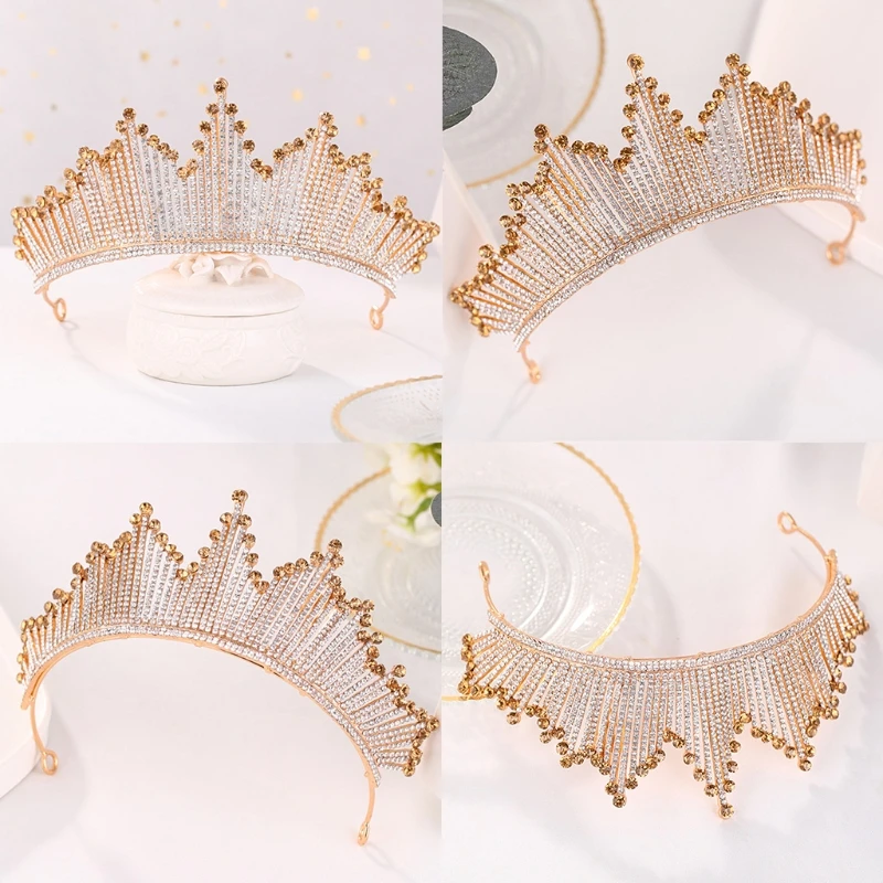 

Wedding Bridal Metal Gold Tiara Crown Handmade Faux Crystal Rhinestone Princess Headband Prom Party Baroque Queen Hair