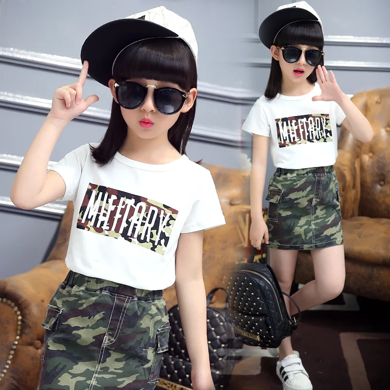 

Summer Girls Clothes Set Children Clothing Outfits Short Sleeve Tops Skirt 2pcs Kids Girls Casual Suit Tracksuit 6 8 10 12 Yrs