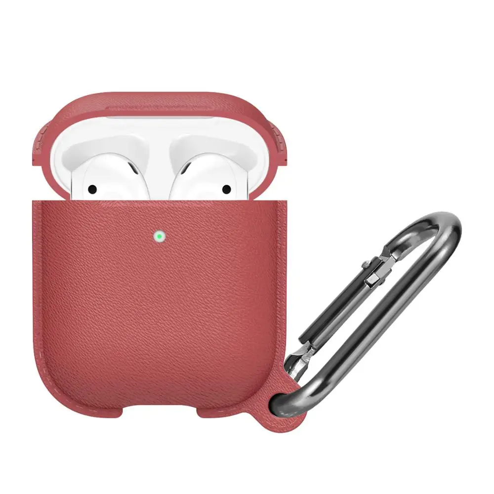Light red Стиль Litchi Мягкий силиконовый чехол для Airpods 1 2 чехол противоударный полный защитный чехол для Airpods чехол с крючком - Цвет: Light red