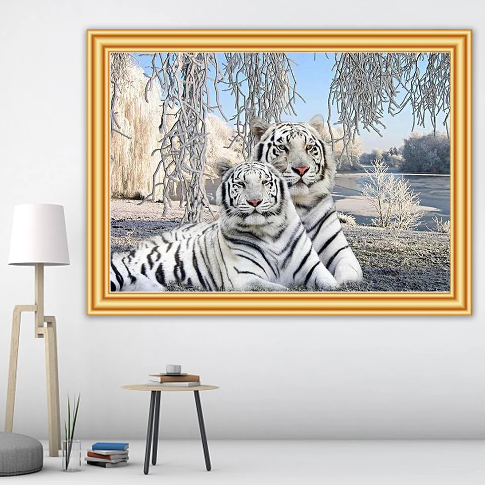 

Алмазная 5D картина «сделай сам», Набор для вышивки крестиком с изображением животных, белого тигра, полная выкладка, мозаика, декор Стразы