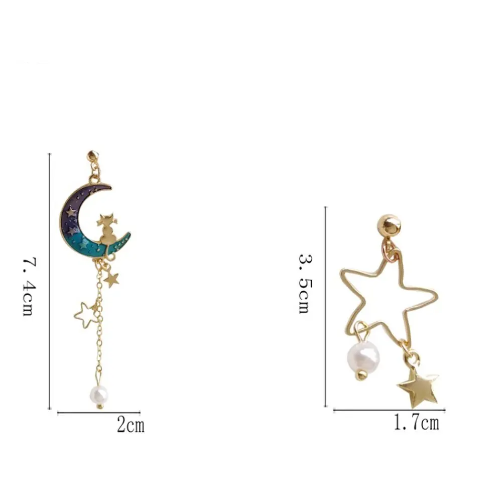 1 пара милый дизайн для девочек жемчужные серьги с цепочкой отжиманием луна