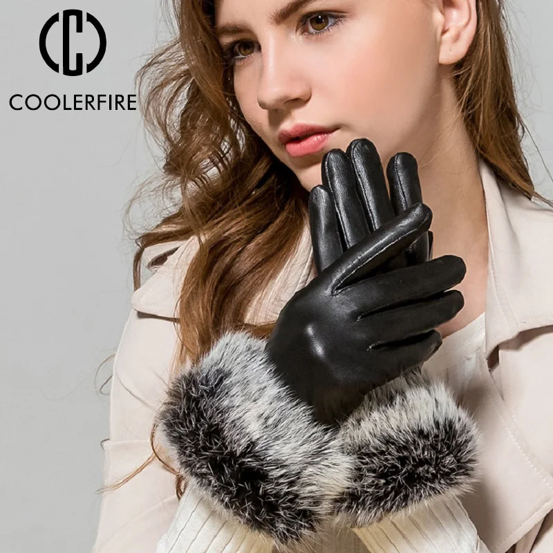 

Fashion Lady Gloves Genuine Leather Big Rabbit Hair Cute Korean Version of Cycling Adult Gloves Winter Plus Cashmere Warm ST041