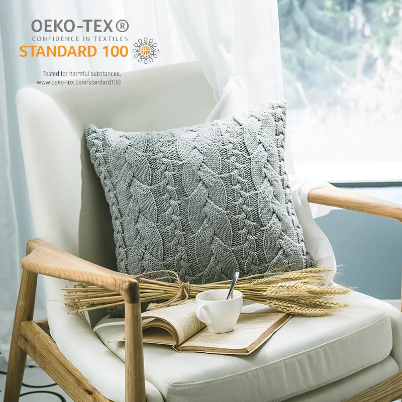 Сертифицированные вязаные подушки OEKO Tex с узором акриловая подушка для дивана