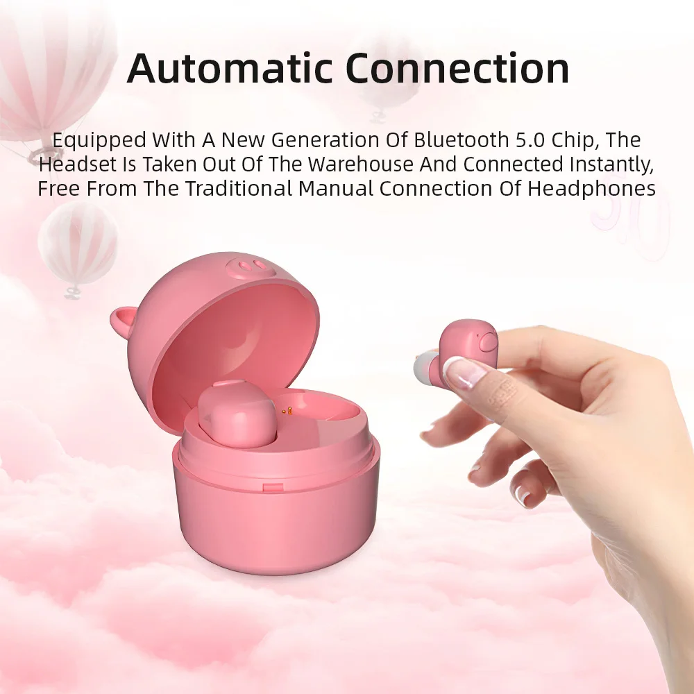 TWS свинья Bluetooth наушники 5 0 Беспроводная гарнитура стерео в ухо suboofer девушка милый