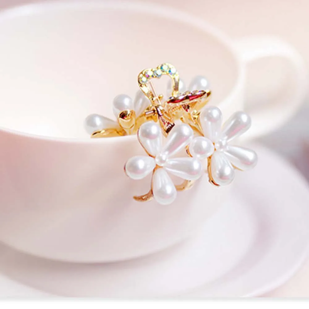 Мода девушки коготь волос Геометрическая булавка с имитацией жемчуга Краб Ретро