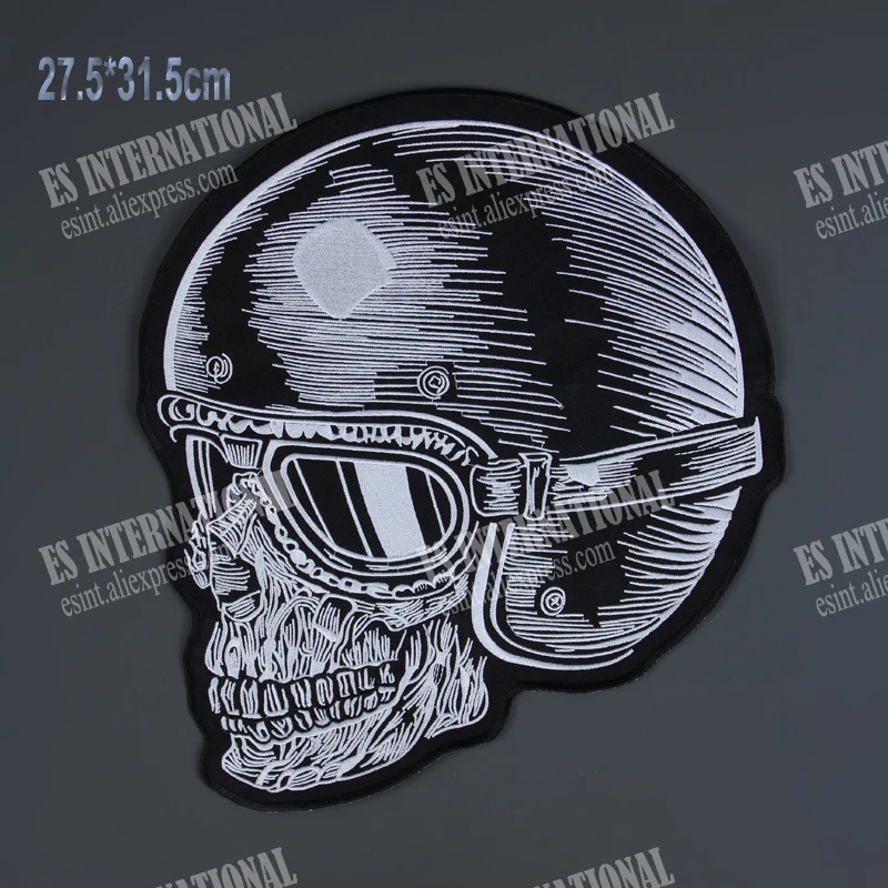 12,4 дюймовые большие нашивки с вышивкой в виде шлема и черепа, нашивка для куртки, жилета на спине, мотоциклетная Байкерская одежда, декоративная аппликация