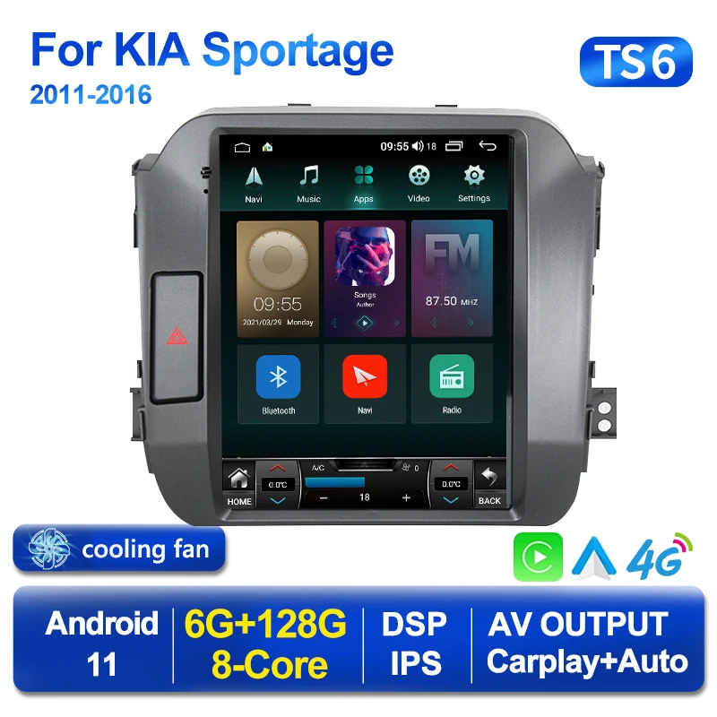 Tesla стиль экран Android 11 Радио мультимедийный плеер для KIA Sportage 2011 2012 2013 2014 2015 2016 2 Din