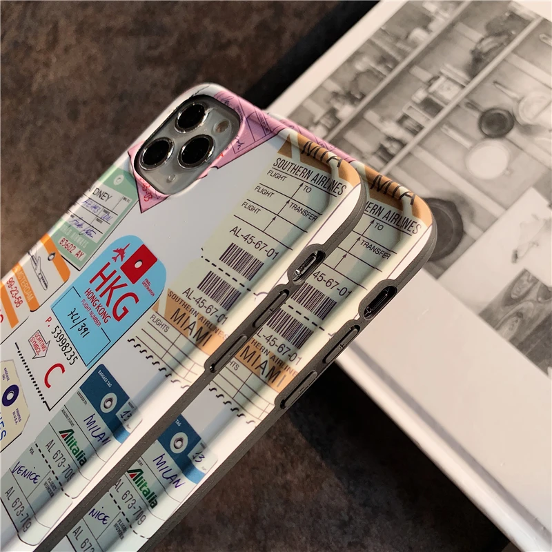 

Hot National city visa Passport stamp Phone Case For iPhone 11 pro X XS Max XR 7 8 plus INS Travel Airfare label Soft Cover Capa