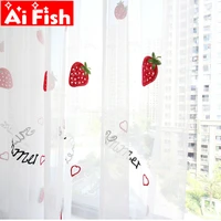 cute red strawberry embroidered tulle voile curtains for childrens bedroom korean sweety fruit sheer blinds drapes my327 5