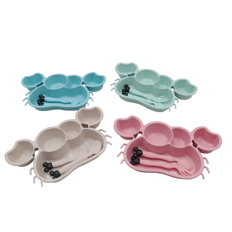 Набор столовой посуды для кормления детей мультяшный Краб из пшеничной соломы