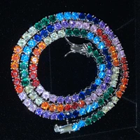 rainbow tennis chain necklace iced out colorful cubic zirconia copper choker hip hop jewelry men women 3mm 4mm width 1 row