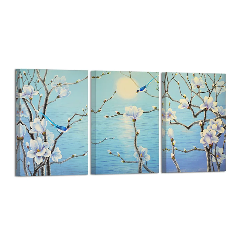 

3 Panels Canvas Wall Art Painting Blue Birds on Flowers Print Home Decor Poster Modern Living Room Decoration Pictures