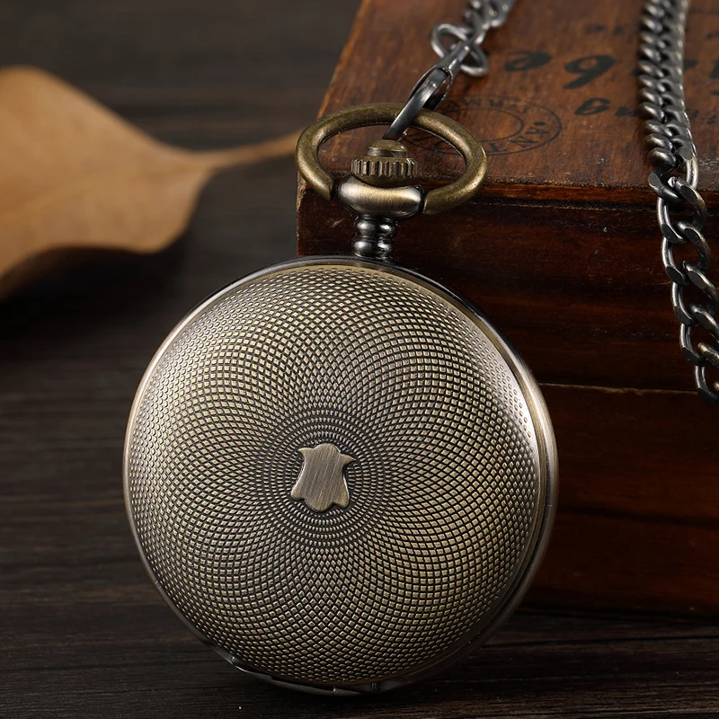 Mechanical Pocket Watch Antique Bronze Skeleton Dial Fob Chain Hollow Out Case Hanging Clock with Gift Box for Men Dropshipping