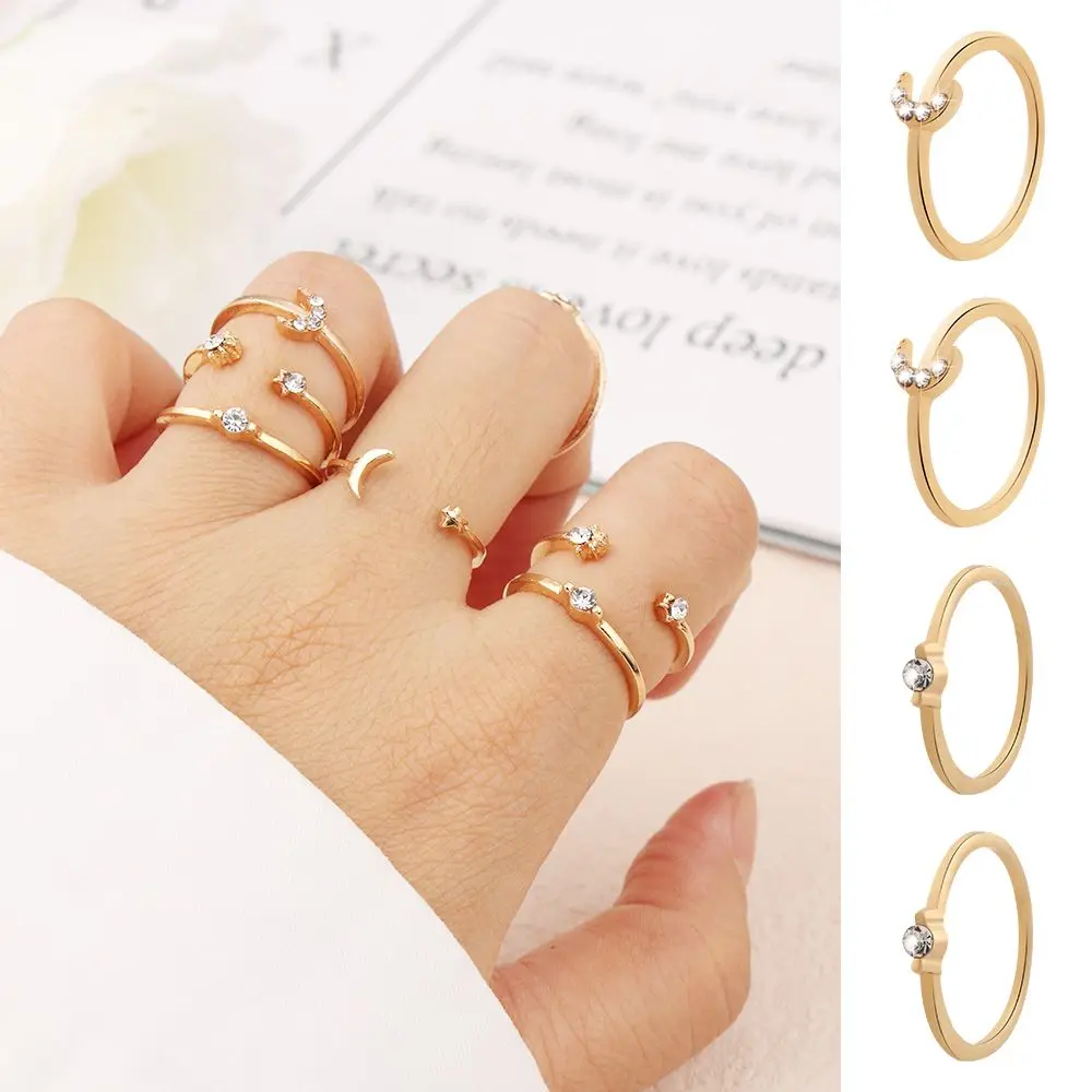 

7 Pcs/Set New Gold Alloy Star Women Girl Finger Chain Set Jewelry Open Ring