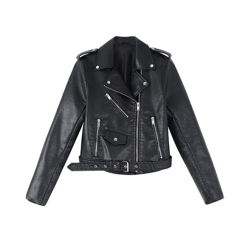 Байкерская кожаная женская короткая куртка из искусственной кожи новинка 2020