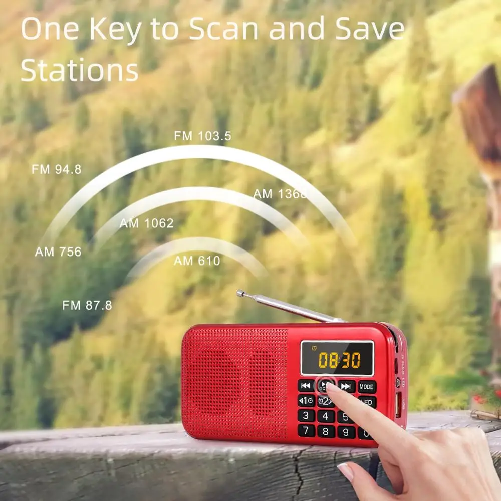 Портативное FM радио PRUNUS цифровые часы приемник USB диск TF карта MP3 музыкальный