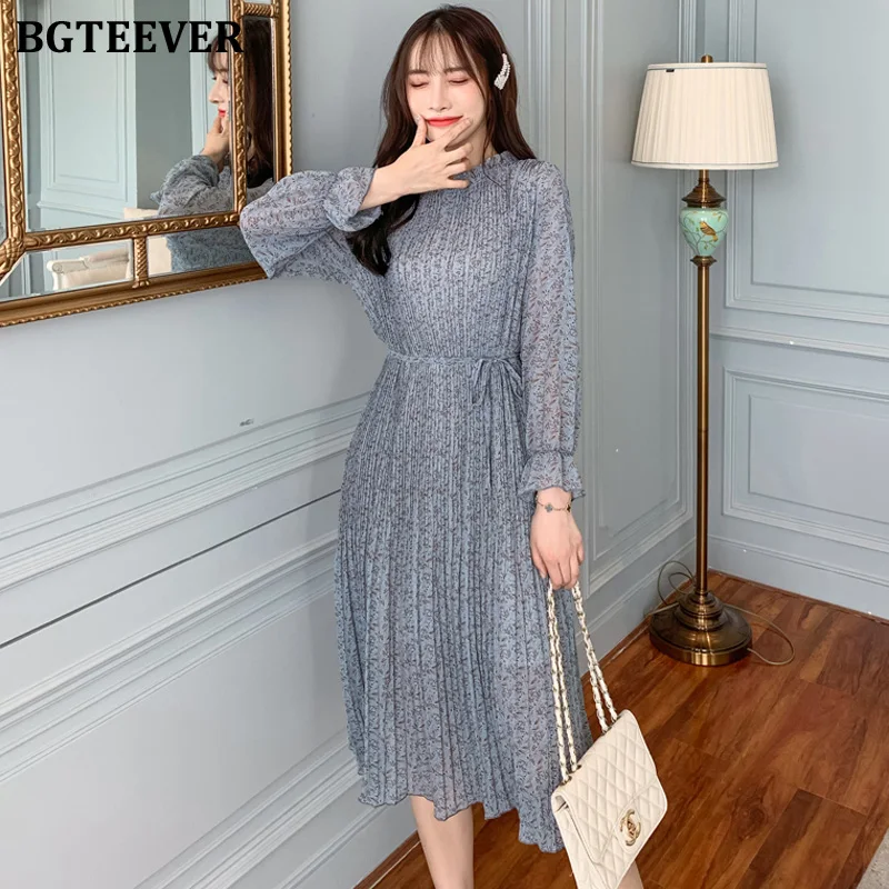 Женское Плиссированное Платье миди BGTEEVER универсальное свободное шифоновое