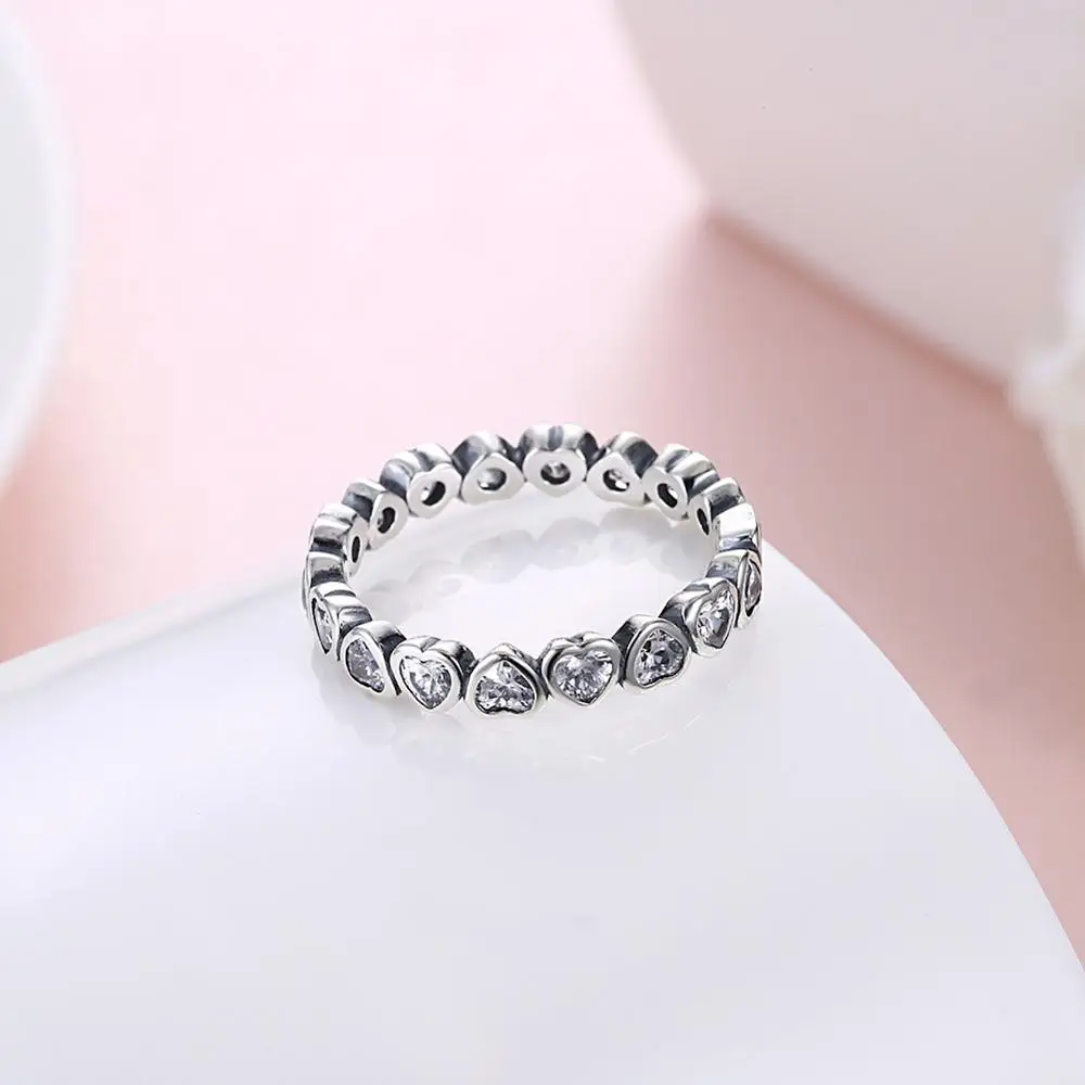 Модные кольцо из стерлингового серебра 925 Forever More Love Heart с хрустальными кольцами для женщин, подарок на свадьбу, ювелирные украшения