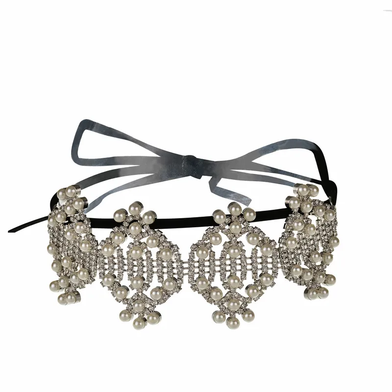 

Multi-strand Rhinestone & White Faux Pearl Chunky Choker Necklace Vintage Collar Wedding Bridal Luxury Party Evening Jewelry