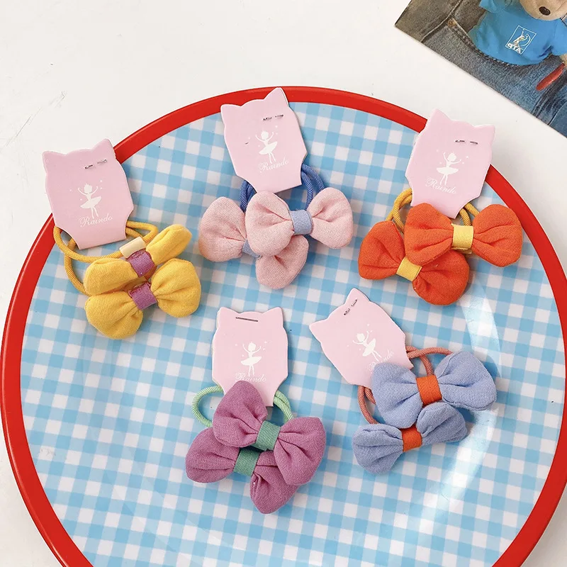 

2 Pcs/Set Children Cute Colors Bow Scrunchies Rubber Bands Baby Girls Lovely Soft Elastic Hair Bands Kids Hair Accessoroes