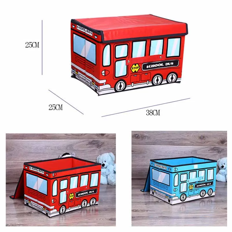 

Cartoon Bus Shape Storage Box Folding Storage Basket for Kids Clothes with Cover Non-woven Toy Storage Bins Storage Organizer