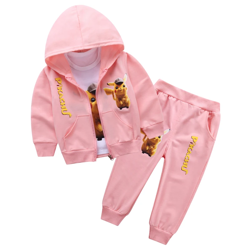 Комплект осенней одежды для мальчиков и девочек с Пикачу пальто капюшоном + штаны