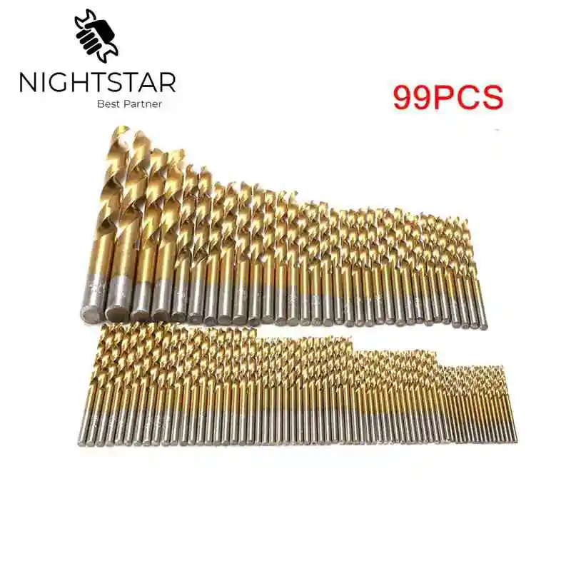 Krachtige 99pcs Twist Drill Bit Set HSS Titanium Coated Tool Woodworking Wood Drilling Tools Power Kit Hole Saw | Инструменты