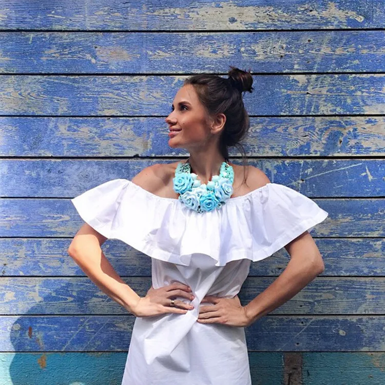 Женская туника с открытыми плечами Boho Сексуальная мини-рубашка оборками на