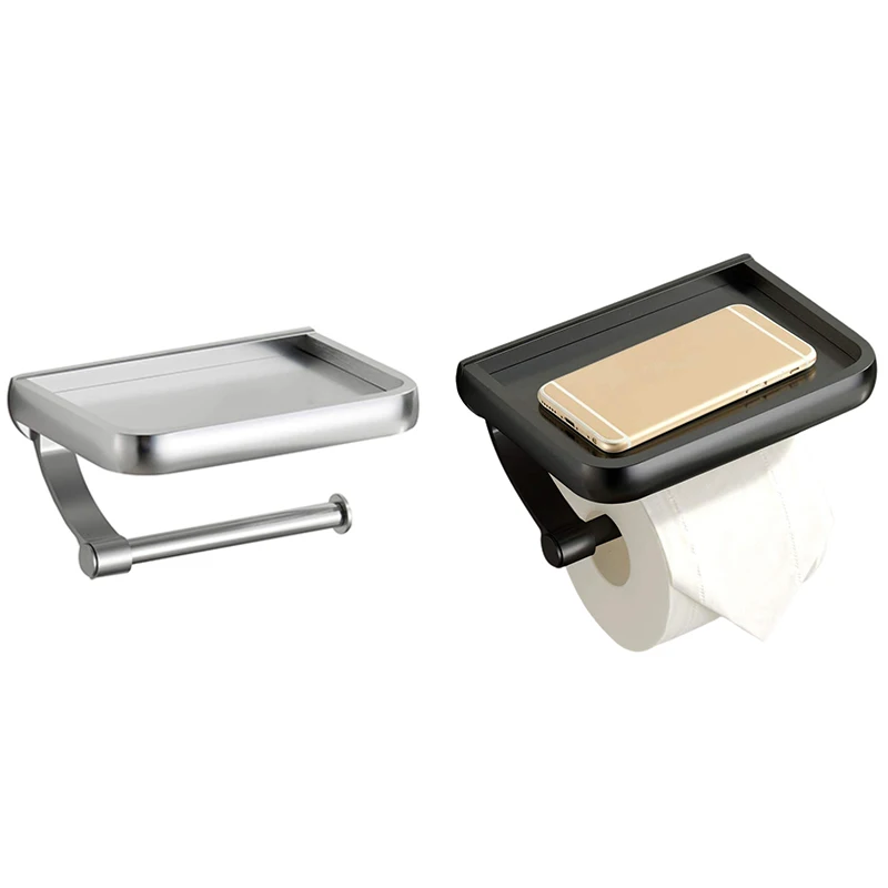

Toilet Paper Holder with Shelf, Anti-Rust Aluminum Toilet Roll Holder with Phone Shelf for All Mobile Phone