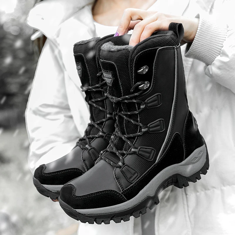black ERNESTNM/женские ботинки; Лидер продаж; теплые зимние плюшевые водонепроницаемые женские ботинки до середины икры; черные ботинки из искусственной кожи; женские ботинки; botas mujer; большие размеры - Цвет: black