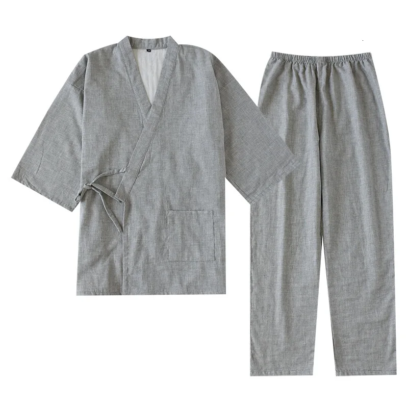 Пижама-кимоно для мужчин и женщин традиционная хлопковая двойная марлевая