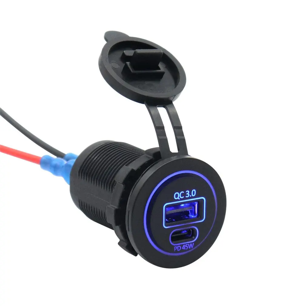 

USB Charger PD Quick Charge 3.0 Chargers Socket Adapter Dual USB Charger With LED Voltmeter And Cable For 12-24V Car Motorcycles