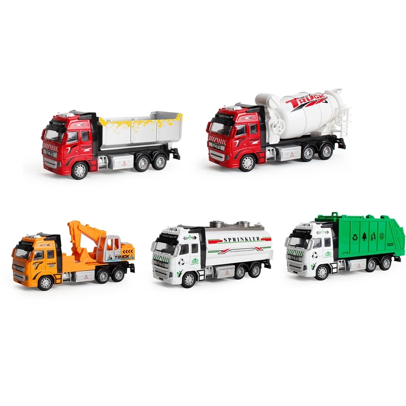 

Pull Back Car Model Alloy Simulation Mixer Truck Car Fire-fighting Sanitation Engineering Pull Back Car Model Toy Gifts for Kids