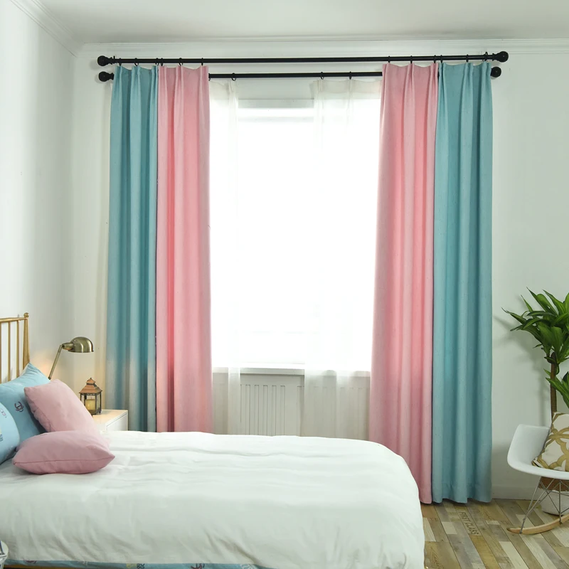 

Solid Blackout Curtains for Living Room Bedroom Nordic Pink Blue Cloth Curtain Customized Drapes Finished Blinds for Girls