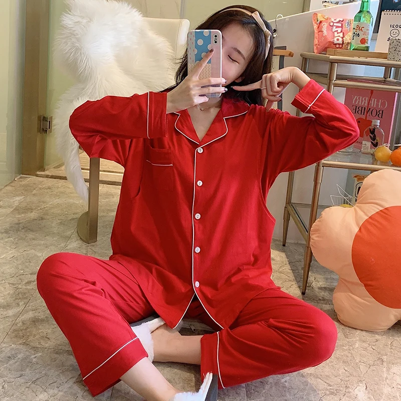 

Red Cotton Maternity Nursing Sleepwear Sets Spring Autumn Breast Feeding Pajamas Suits Clothes for Pregnant Women Pregnancy Home