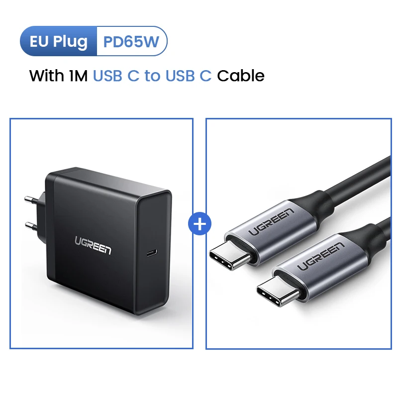 With 1M USB C-USB C Ugreen PD 65 Вт Зарядное устройство USB type C зарядное устройство для Apple MacBook воздушный iPad Pro samsung ASUS acer планшет зарядное устройство для nintendo Switch - Тип штекера: With 1M USB C-USB C