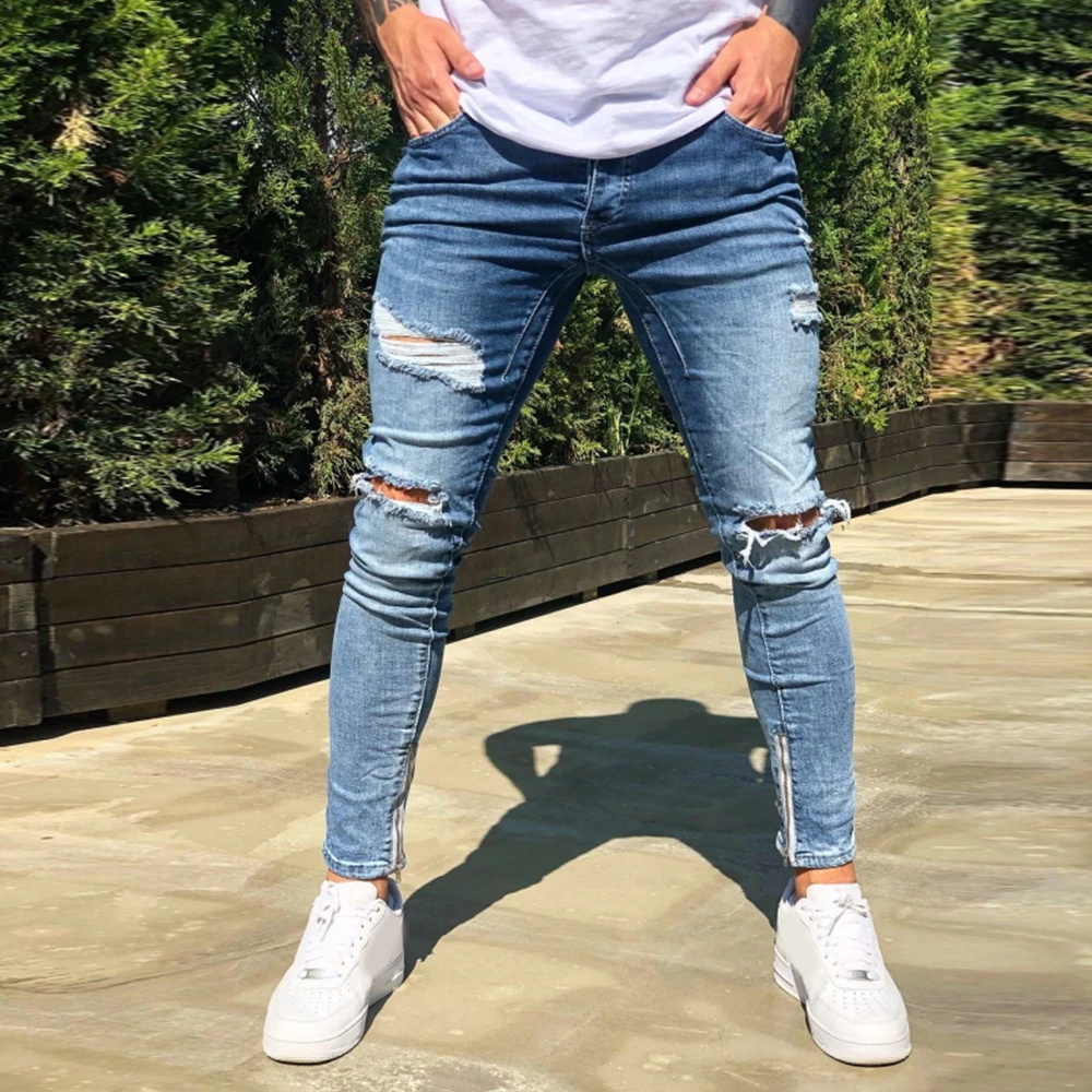 Мужские винтажные джинсы со средней посадкой рваные уличные мужские на молнии