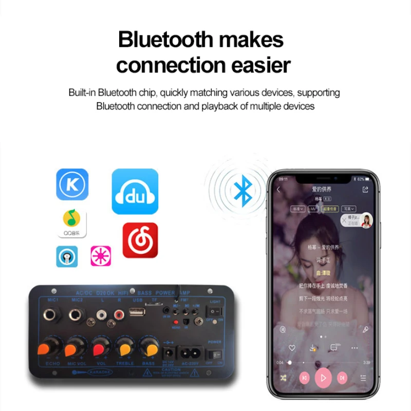 Цифровой стереоусилитель с Bluetooth 200 Вт 220 В 12 24 переменного тока панель сабвуфером