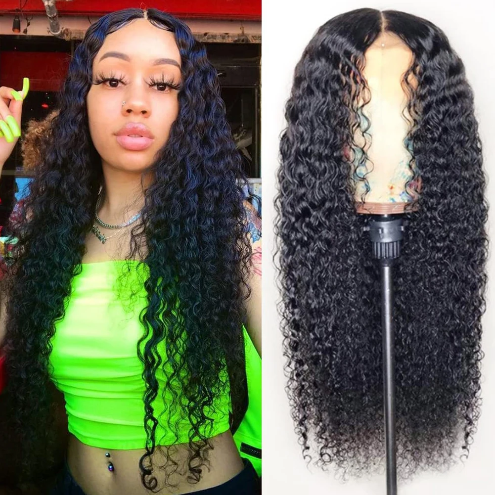 

RONGDUOYI Long Deep Wave Lace Wig Synthetic Lace Front Wigs Pre Plucked Glueless Lace Wigs Black Cosplay Wig For Black Women