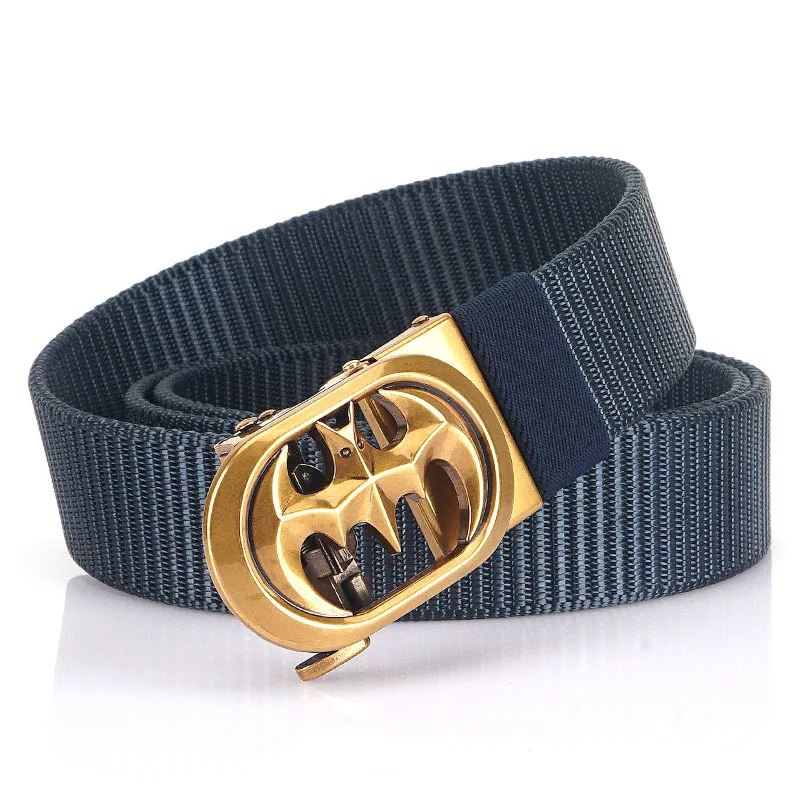 TUSHI 2022 Hot Sell Men Belt Stylized Bat Logo Metal Automatic Buckle Male Waistband Jeans 120cm*3.4cm Tank Pattern Nylon Girdle