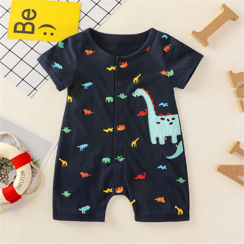 

0-18M Newborn Kid baby Boy Baby\u2019s Summer Wear Round-Neck Short-Sleeves Rompers Cartoon Dinosaur Prints Outfit Cute