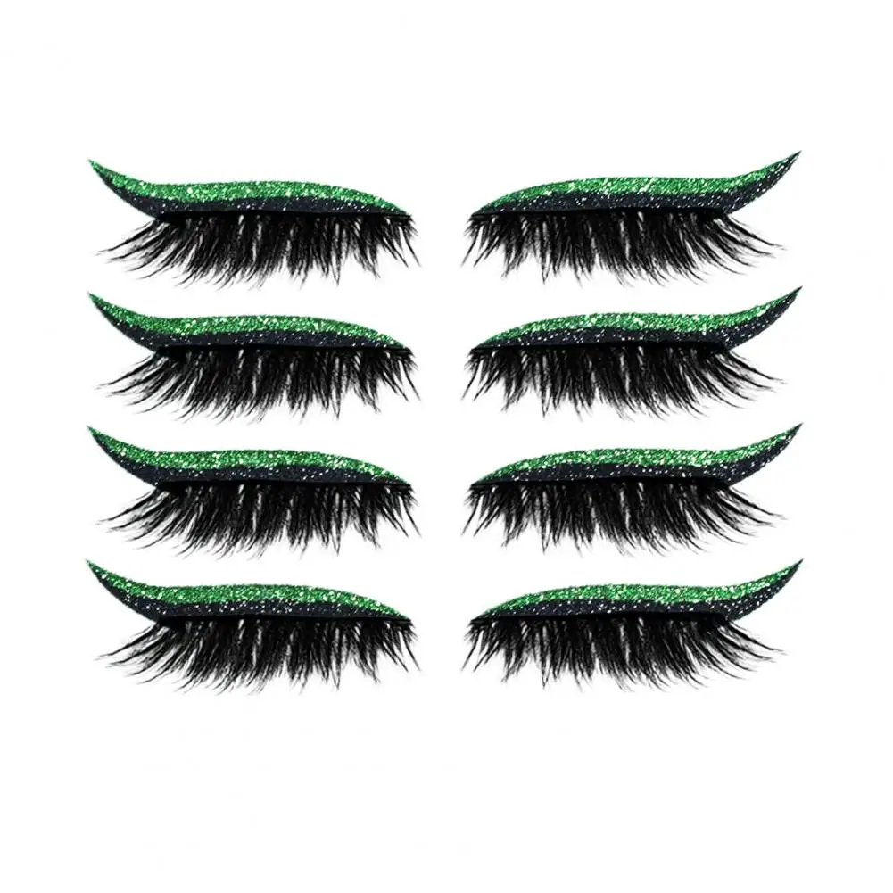 

4 Pairs False Eyelashes Reusable 2 in 1 Eyelash Artificial Fiber Instant Winged Outline Glitter Eyeliner Stickers for Women