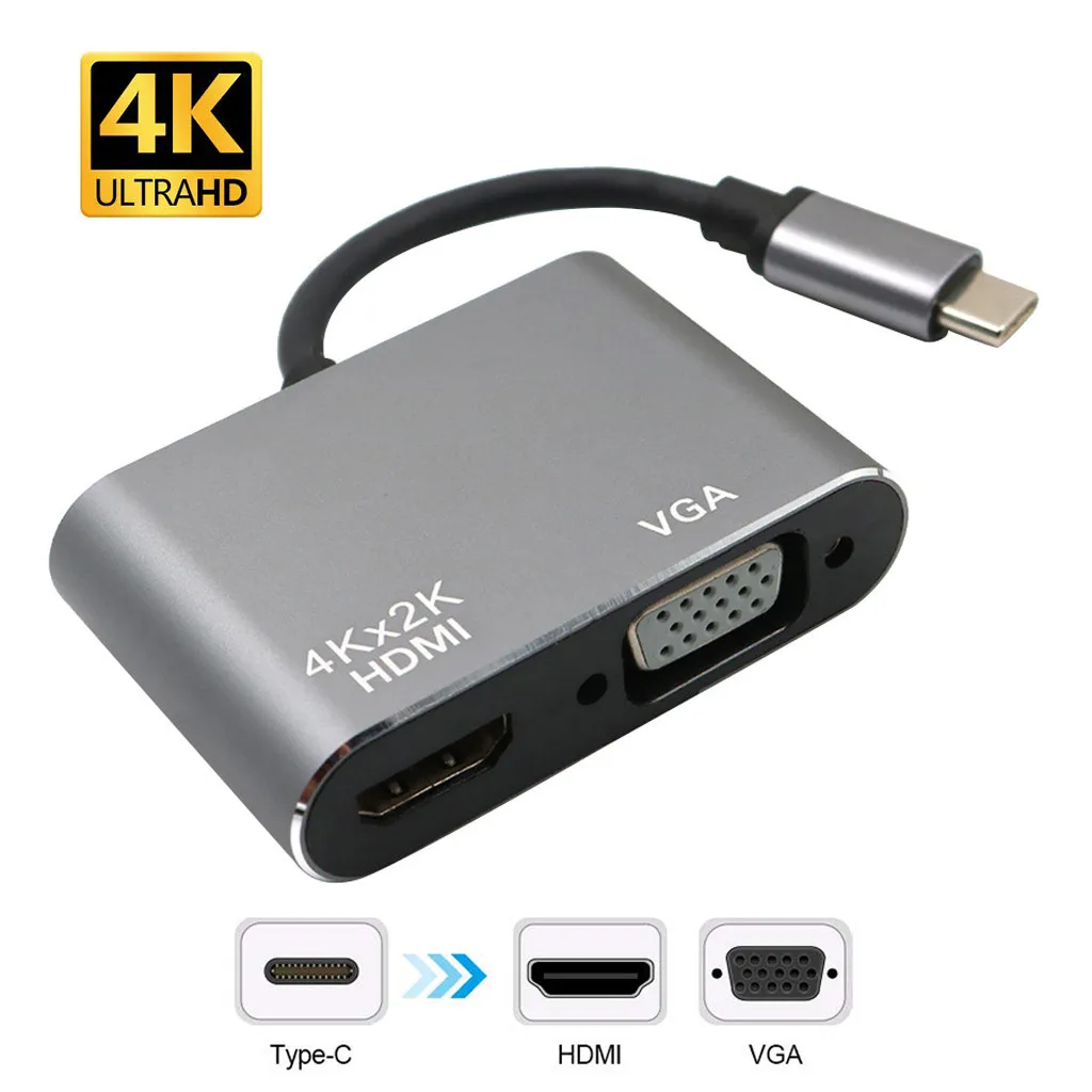 2 в 1 Usb Type C к 4k Hdmi Vga T Circle c видеоконвертеры адаптер usb хаб компьютерный