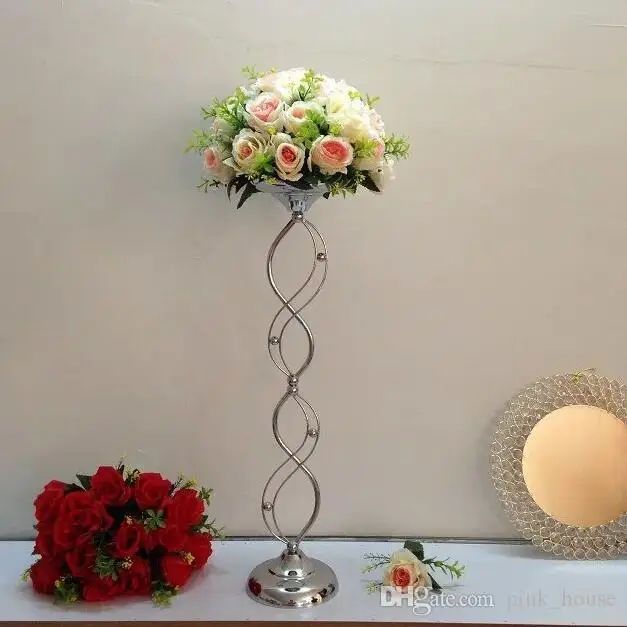 

cheap elegant new designe Tall metal material silvery wedding pillar flower stand,vase centerpieces for aisle decoration